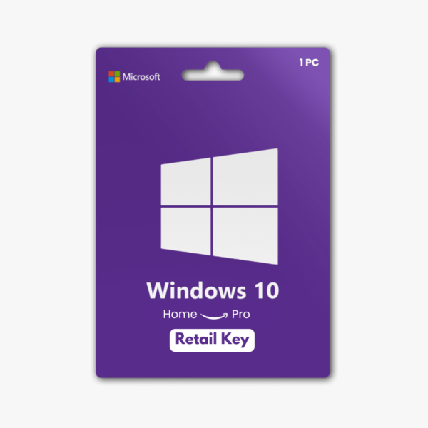 Windows 10 Home to Pro | Retail Key - Packaging Image, Purple Background, Upgrade License